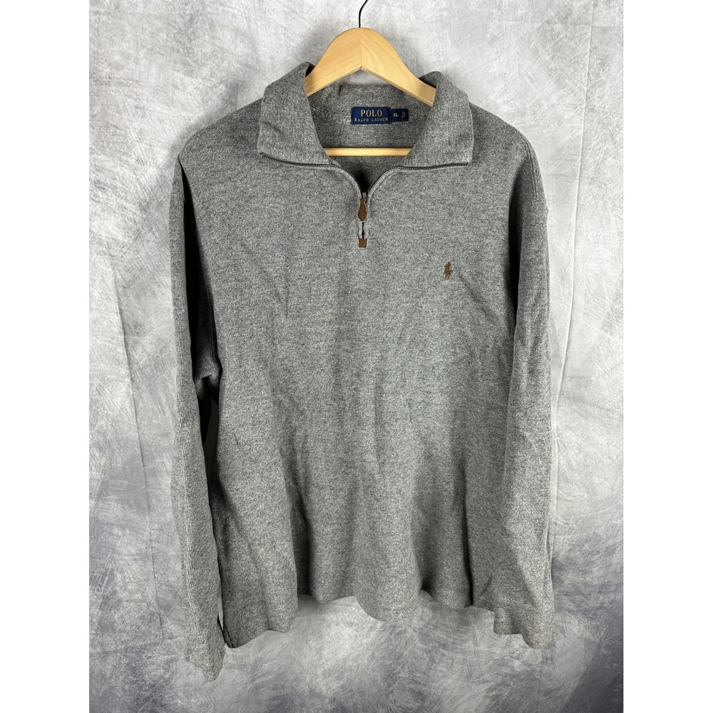 Polo Ralph Lauren Men XL Gray 100% Cotton Quarter Zip Pullover Sweater Pony Logo